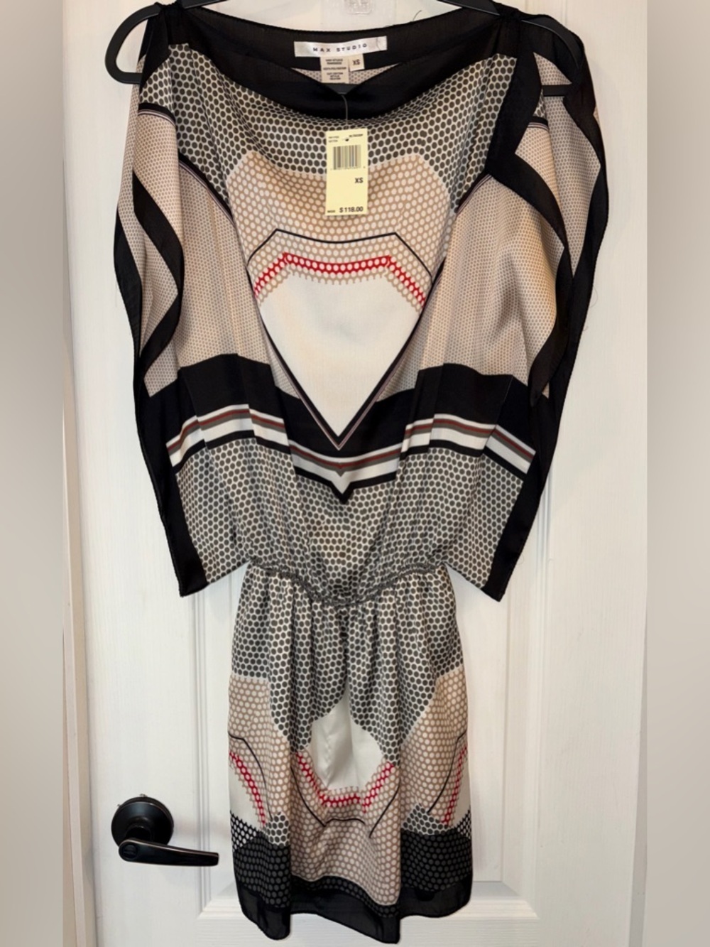 Max Studio Black, Cream & Red Geometric Mini Dress NWT